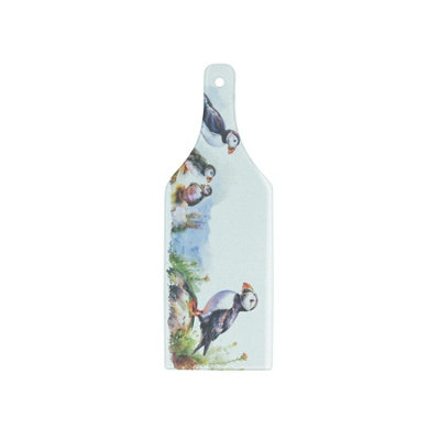 B&Q -  Coastal Puffins Bottle Serving BoardGlass Kitchenware Platter