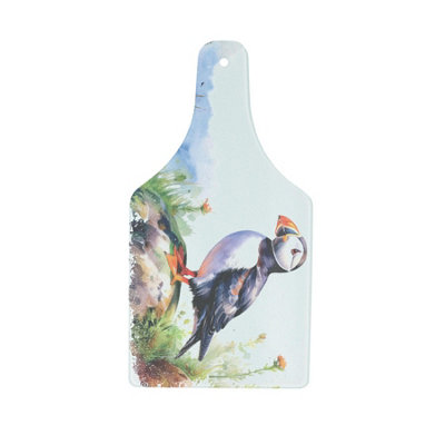 B&Q -  Coastal Puffin Large Bottle Serving BoardGlass Kitchenware Platter