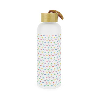Purely Home Umbrellas Glass Water BottleColourful Rainy Day Themed GiftFrosted Glass Drinks Bottle With Wooden Screw Lid & Hanging Loop from B&Q