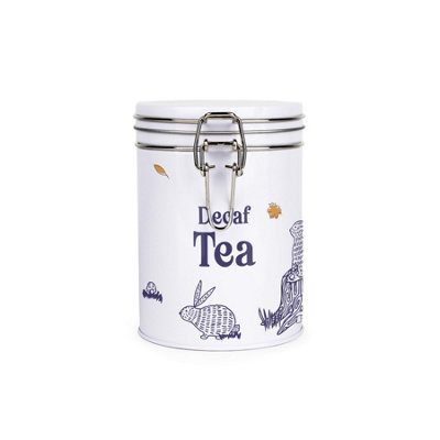 Purely Home Woodland Rabbits Decaf Tea CanisterWhite Metal Clip Lid Kitchen Food Storage Jar/container 700Ml (13Cm X 9.5Cm) from B&Q