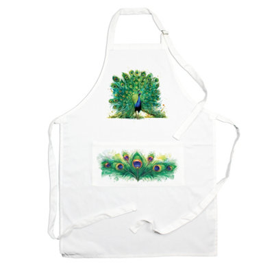Purely Home Majestic Peacock ApronExotic Feathered Bird Cooking & Baking Gift from B&Q