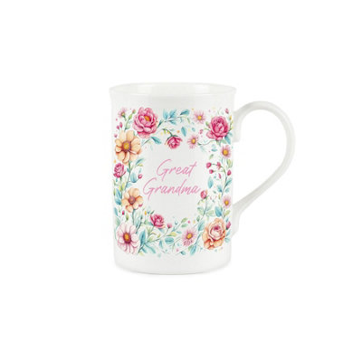 B&Q -  Floral Great Grandma MugPink Flowers Mothers Day PresentBone China Coffee/tea MugGifts For Great Grandmas