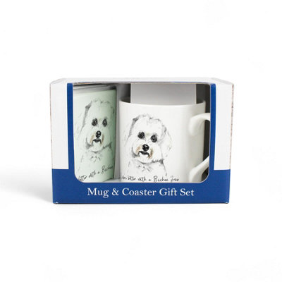 B&Q -  Bichon Frise Mug & Coaster Gift SetLifes Better With A Bichon FriseBone China Mug And Glass Coaster Set