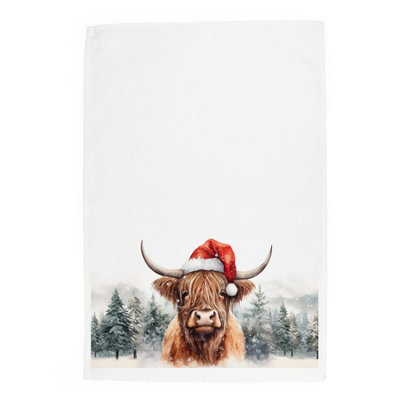 Purely Home Highland Cow Christmas Tea TowelPanama Cotton Farm Animals Kitchen Gift from B&Q