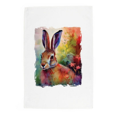 Purely Home Vibrant Hare Tea TowelPanama Cotton Kitchen Gift For Animal Lovers from B&Q