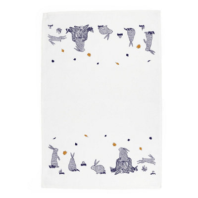 Purely Home Woodland Rabbits Tea TowelPanama Cotton Kitchen Gift For Animal Lovers from B&Q