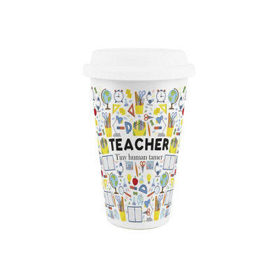 Purely Home Novelty Teacher Ceramic Travel Mug - Reusable Drinks Cup Gift - White - Image 3