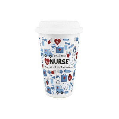 B&Q -  Nurse Ceramic Travel MugNovelty Medical Training Trades Gift For New JobDouble-Walled Insulated Hot/cold Drinks Cup Present