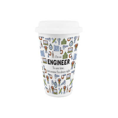 Purely Home Engineer Ceramic Travel MugNovelty Tradies Gifts/new Job PresentsDouble-Walled Insulated Hot/cold Drinks Cup from B&Q