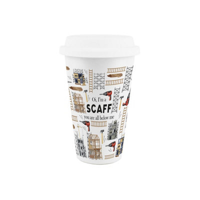 Purely Home Scaffolder Ceramic Travel MugNovelty Tradies Gifts/new Job PresentsDouble-Walled Insulated Hot/cold Drinks Cup from B&Q