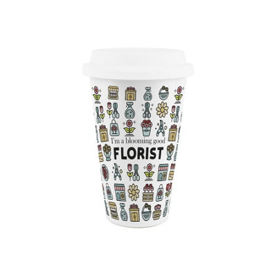 Purely Home Florist Ceramic Travel Mug - Novelty Floral Gifts/New Job Presents - Double-Walled Insulated Hot/Cold Drinks Cup
