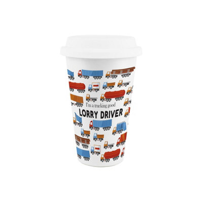 Purely Home Lorry Driver Ceramic Travel MugNovelty Truck Driving Themed Gifts/presentsDouble-Walled Insulated Hot/cold Drinks Cup from B&Q