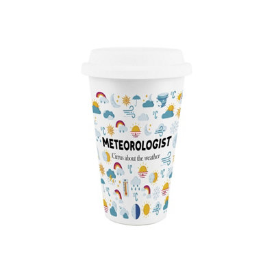 Purely Home Meteorologist Ceramic Travel Mug - Novelty Flask Gifts For Weather Forecaster - Double-Walled Insulated Hot/Cold Drinks Cup