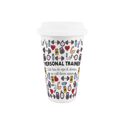B&Q -  Personal Trainer Ceramic Travel MugNovelty Humorous Gifts For PtsDouble-Walled Insulated Hot/cold Drinks Flask Cup