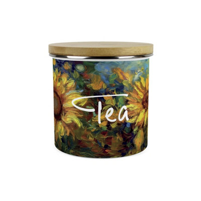 Purely Home Painted Sunflowers Tea Storage CanisterVan Gogh Inspired Oil Paint ArtworkEnamel Hot Drinks Kitchen Storage Container from B&Q