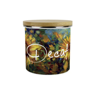 Purely Home Painted Sunflowers Decaf Storage CanisterVan Gogh Inspired Oil Paint ArtworkEnamel Hot Drinks Kitchen Storage Container from B&Q