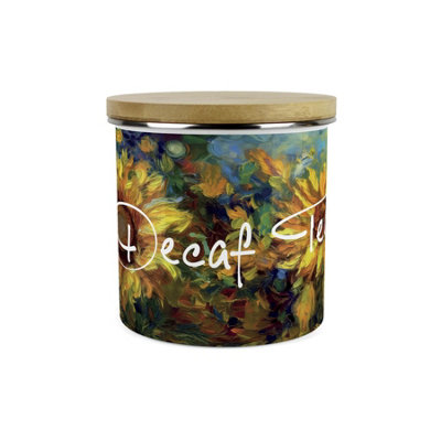 Purely Home Painted Sunflowers Decaf Tea Storage CanisterVan Gogh Inspired Oil Paint ArtworkEnamel Hot Drinks Kitchen Storage Container from B&Q