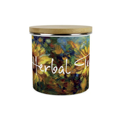 Purely Home Painted Sunflowers Herbal Tea Storage CanisterVan Gogh Inspired Oil Paint Artwork Enamel Kitchen Storage Container from B&Q