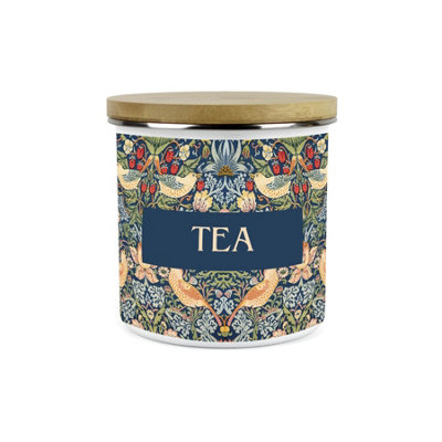 Purely Home Blue Strawberry Thief Tea Storage CanisterMorris Inspired Tapestry Artwork Tea/coffee/sugar Enamel Kitchen Container from B&Q