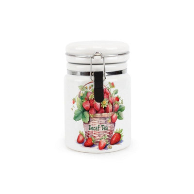 Purely Home Strawberry Decaf Tea CanisterWicker Basket Fruit Harvest GiftsCeramic Storage Container With Clip Lid 400Ml from B&Q