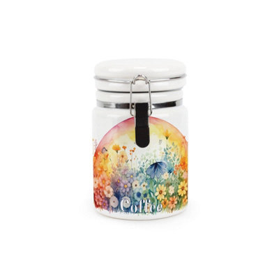 Purely Home Rainbow Flowers Coffee CanisterColourful Sunrise Floral GiftCeramic Storage Container With Clip Lid 400Ml from B&Q