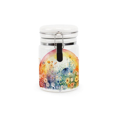 Purely Home Rainbow Flowers Sugar CanisterVibrant Colourful Sunrise Floral GiftCeramic Storage Container With Clip Lid 400Ml from B&Q