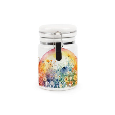 Purely Home Rainbow Flowers Decaf Tea CanisterVibrant Sunrise Floral GiftsCeramic Storage Container With Clip Lid 400Ml from B&Q