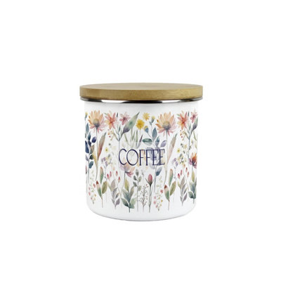Purely Home Pastel Flowers Coffee Storage CanisterWatercolour Floral GiftsWhite Enamel Medium Kitchen Food/drinks Storage Container from B&Q