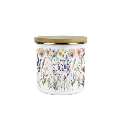 Purely Home Pastel Flowers Sugar Storage CanisterWatercolour Floral GiftsWhite Enamel Medium Kitchen Food/drinks Storage Container from B&Q