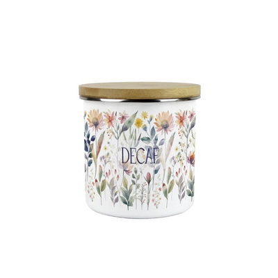 Purely Home Pastel Flowers Decaf Storage CanisterWatercolour Floral GiftsWhite Enamel Medium Kitchen Food/drinks Storage Container from B&Q