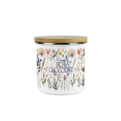Purely Home Pastel Flowers Hot Chocolate Storage CanisterWatercolour Floral GiftsWhite Enamel Medium Kitchen Storage Container from B&Q