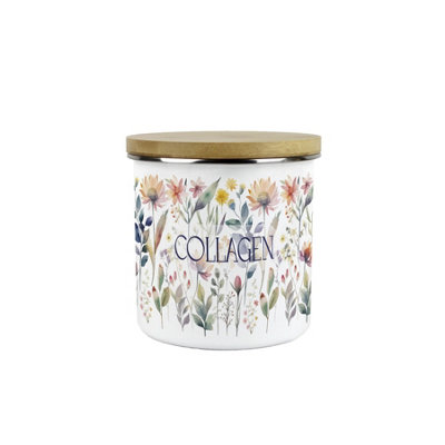 Purely Home Pastel Flowers Collagen Storage CanisterWatercolour Floral GiftsWhite Enamel Medium Kitchen Food/drinks Storage Container from B&Q