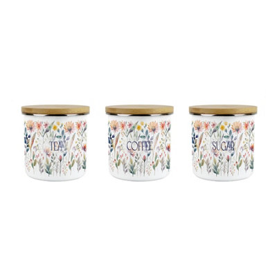Purely Home Pastel Flowers TeaCoffee & Sugar Storage Canisters SetWatercolour Floral GiftsEnamel Medium Kitchen Containers Pack Of 3 from B&Q