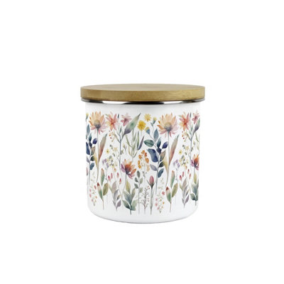 Purely Home Pastel Flowers Storage CanisterWatercolour Floral GiftsWhite Enamel Medium Kitchen Food/drinks Storage Container (No Text) from B&Q