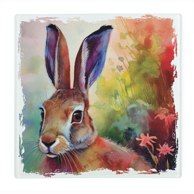 Purely Home Vivid Hare Large Square Worktop ProtectorSmooth Glass Chopping Board from B&Q