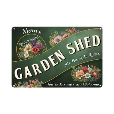 Purely Home Vintage Mums Garden Shed SignGreen Gardening Themed Metal Plaque Garden Bar Gift For Mothers DayWall Decor 28Cm X 20Cm from B&Q
