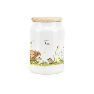Purely Home Hedgehog & Mouse Ceramic Tea Storage CanisterWoodland Wildlife & Scenery Kitchen Food Storage Container & Wooden Lid 600Ml from B&Q