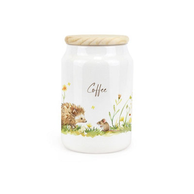 Purely Home Hedgehog & Mouse Ceramic Coffee Storage CanisterWoodland Wildlife & Scenery Kitchen Food Storage Container & Wooden Lid 600Ml from B&Q