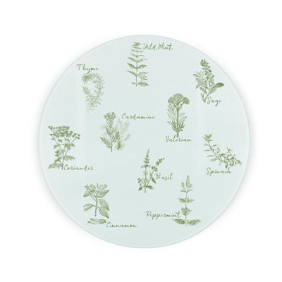 Purely Home Green Herbs Round Worktop ProtectorTextured Glass Chopping Board from B&Q