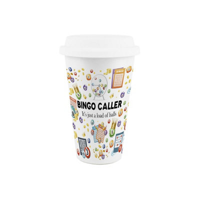 Purely Home Bingo Caller Ceramic Travel MugHumorous Hobbies & Numbers Novelty Gifts/presentsDouble-Walled Insulated Drinks Flask Cup from B&Q