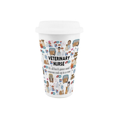 Purely Home Vet Nurse Ceramic Travel MugHumorous Veterinary Animal Novelty Gift/presentDouble-Walled Insulated Hot/cold Drink Flask Cup from B&Q