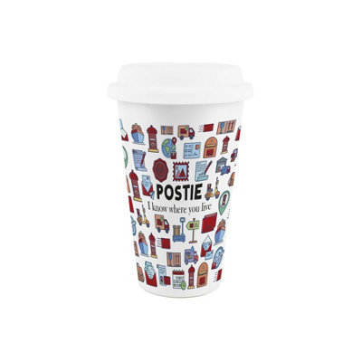 Purely Home Postie Ceramic Travel MugHumorous Postman/postwoman Novelty Gifts/presentsDouble-Walled Insulated Hot/cold Drinks Flask Cup from B&Q