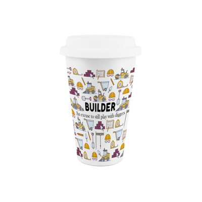 Purely Home Builder Ceramic Travel MugHumorous Digger Driver Trades Novelty Gifts/presentsDouble-Walled Insulated Drinks Flask Cup from B&Q