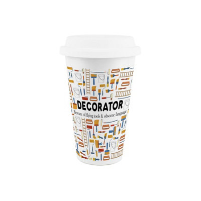 Purely Home Novelty Decorator Ceramic Travel Mug - Reusable Drinks Cup Gift - White - Image 3
