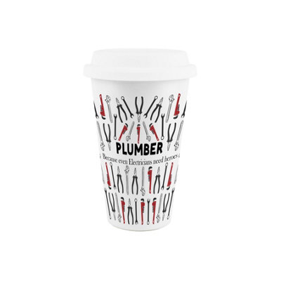 B&Q -  Plumber Ceramic Travel MugHumorous Plumbing Tradesman Novelty GiftsDouble-Walled Insulated Hot/cold Drinks Flask Cup