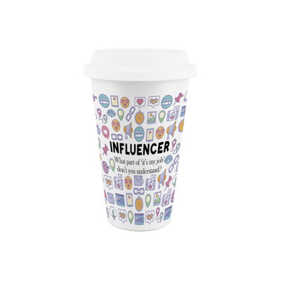 Purely Home Influencer Ceramic Travel MugNovelty Social Media & Marketing Gifts/presentsDouble-Walled Insulated Drinks Flask Cup from B&Q