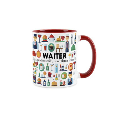 Purely Home Waiter MugHumorous Dinner Service Hospitality Themed Novelty GiftsTea/coffee Hot Drinks Red Ceramic Cup Present from B&Q