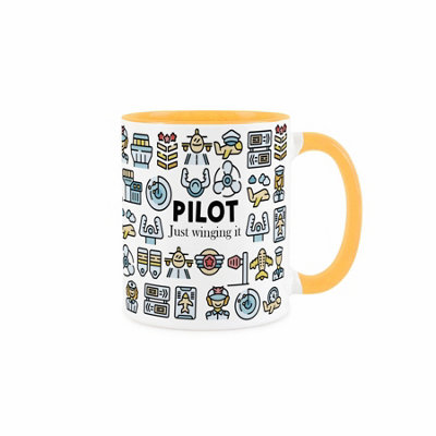 Purely Home Pilot MugHumorous Aircraft Pilot/aviator Themed Novelty GiftsTea/coffee Hot Drinks Golden Yellow Ceramic Cup Present from B&Q