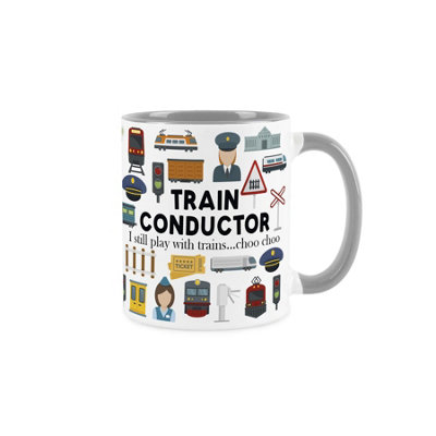 Purely Home Train Conductor MugHumorous Train Themed Novelty GiftTea/coffee Hot Drinks Grey Ceramic Cup Present from B&Q