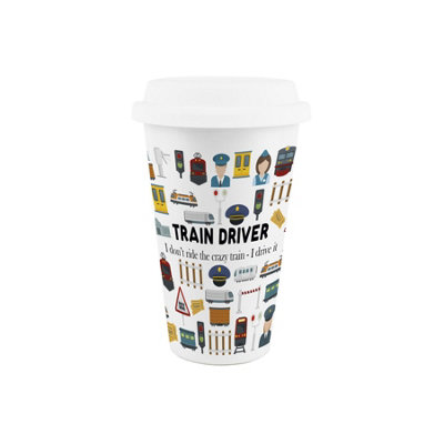 Purely Home Train Driver Ceramic Travel MugNovelty Train Operator Gifts/presentsDouble-Walled Insulated Drinks Flask Cup from B&Q